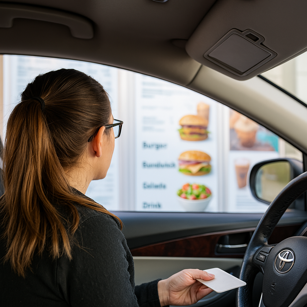 An in-store kiosk taking orders, representing self-service retail AI